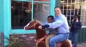 Riding ole Trigger down Main Street in LaGrange, KY with "Dan the Man" on a beautiful Saturday afternoon! This horse and many other great toys for young and old are for sale at The Treasured Child. #WeAreKY | Matt Bevin