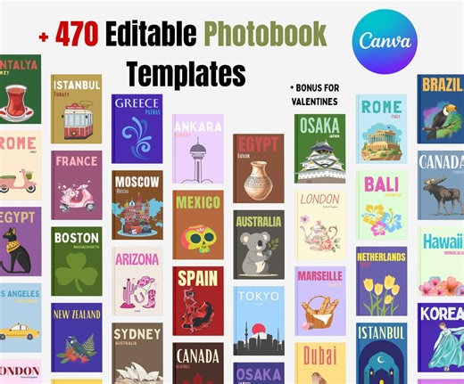 470  Designs Editable Travel Photo Album Cover Canva Template Bundle 25  Countries ( Digital Download ) - Etsy