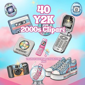 Y2K Clipart PNG Bundle, 40 Retro 2000s PNG, Transparent Background - Etsy