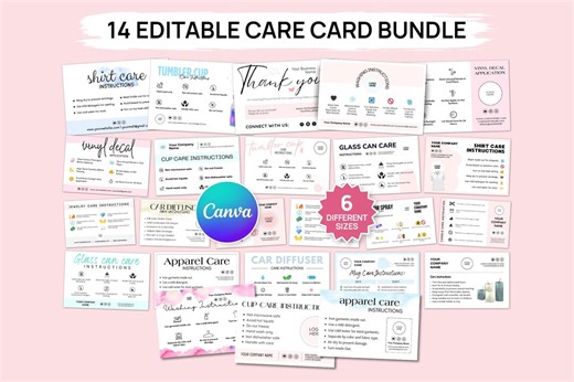 Printable Care Card Template Bundle, Personalized Car Diffuser, Shirt, Tumbler Cup Mug, Jewelry, Candle, Thank You Small Business Packaging - Etsy