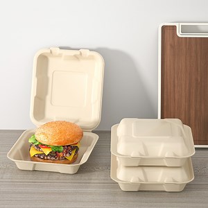 [Hot Item] Degradable Disposable Take Away Packaging Bagasse Clamshell 8 Inch Burger Box