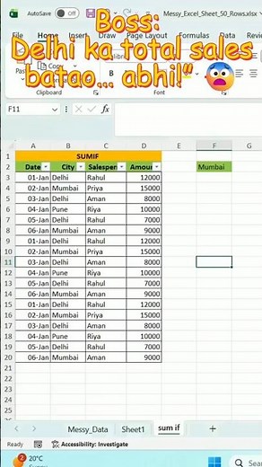 SUMIF Formula Explained in 30 Seconds 🔥 (Excel Trick) #excel #exceltutorial