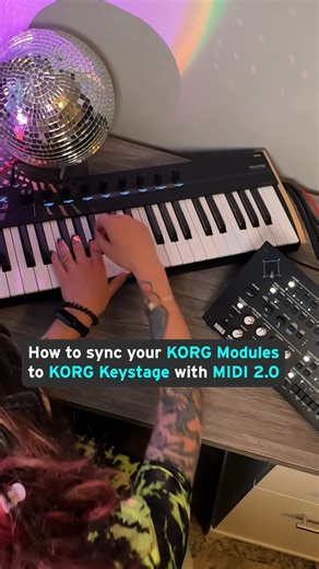 KORG How To: Syncing your KORG modules & KORG Keystage with MIDI 2.0 😎 Follow these simple steps below & you'll be on your way! 👉 Grab two 5-pin MIDI cables for MIDI 2.0 bi-directional communication 👉 Connect the first MIDI Cable into MDI OUT of module and into MIDI IN on Keystage 👉 Connect the second MIDI Cable into MDI OUT of Keystage and into MIDI IN on module 👉 Select "performance sound" on module 👉 Power on your Keystage Then your keystage and module parameter screens will automatical