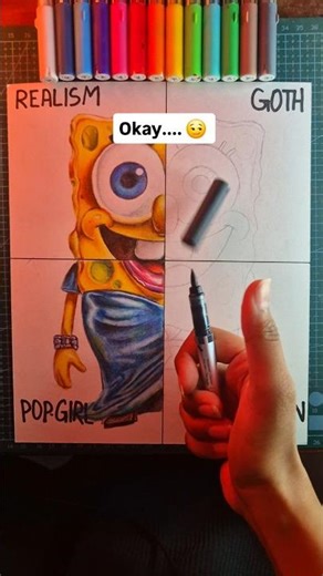 I drew ✨ SPONGEBOB ✨ as a HUMAN 😳 **turned our scary** #drawing #shorts