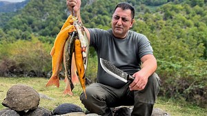 Caught a lot of Wild Trout in the Mountain River! Fresh and Healthy Fish Cooked Right on the Bonfire 🔥 A Surprisingly Pleasant and Relaxing Day in the Wild Mountains of Azerbaijan ❤ | Wilderness Cooking