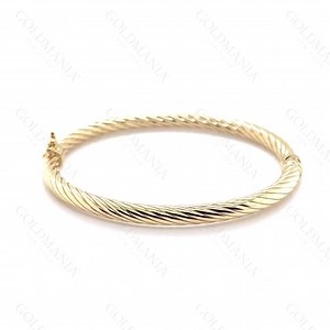 14K Yellow Gold Twisted Bangle Bracelet: 5mm Rope Design, Hinged Bangle - Etsy
