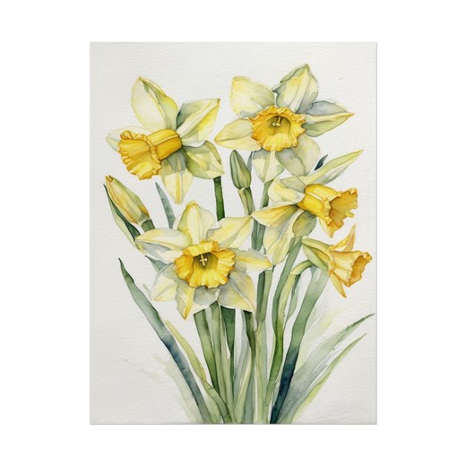 Daffodil Watercolor Art Print, Narcissus Floral Painting, Spring Botanical Wall Art, Minimalist Flower Poster, Vintage Nature Decor - Etsy