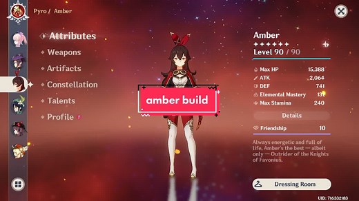 amber build ^^ i could use a better goblet if genshin was nice enough 😩 #genshinimpact #genshinimpactamber #amberbuild