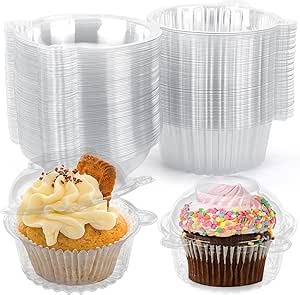 VGOODALL 50Pack Individual Cupcake Containers with Lid, 4.3 x 3.2 Inches Plastic Clear Cupcake Holder for Wedding Baby Shower Birthday Party Supply