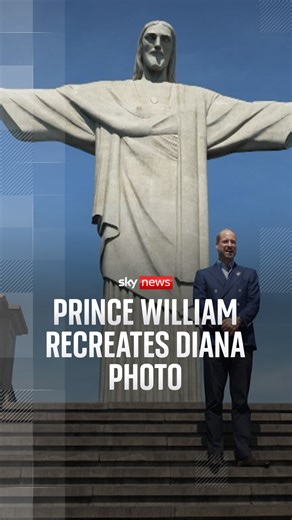 Prince William visited the Christ the Redeemer statue in Rio de Janeiro, where his mother Princess Diana was photographed 34 years ago. Diana visited the iconic tourist attraction during a royal tour to Brazil with Prince Charles in 1991. | Sky News