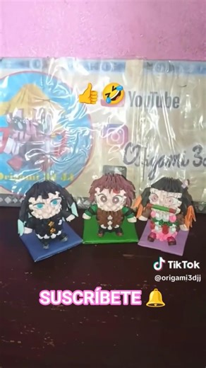 Muichiro Tokito ☁️ and Tanjiro Kamado 💚🖤 and Nezuko Kamado 🦇🌸 Origami 3D #kimetsunoyaiba 👍🍀