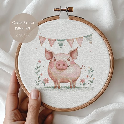 Pig Cross Stitch Pattern, Beginner Embroidery Design, Farm Animal Decor (PDF Download) 287 - Etsy