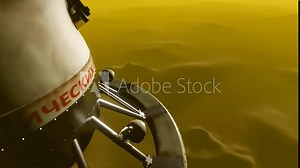 3D Animation showing the Venera 9 space probe onboard perspective landing on Venus