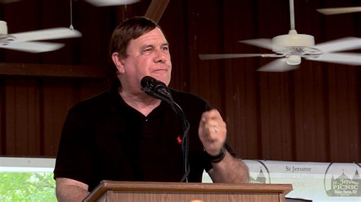 Kentucky State Treasurer Mark Metcalf speaks at Fancy Farm Picnic 2025