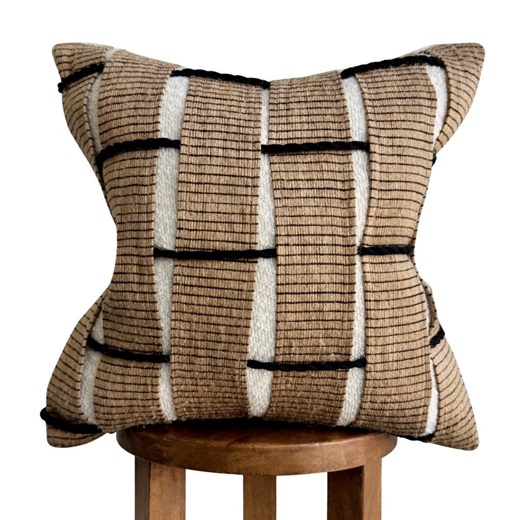 Boho Chenille Pillow Cover | Cream Textured Throw Pillow With Black Rope - Etsy