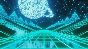 Driving through futuristic neon 3d space landscape - Free Stock Video