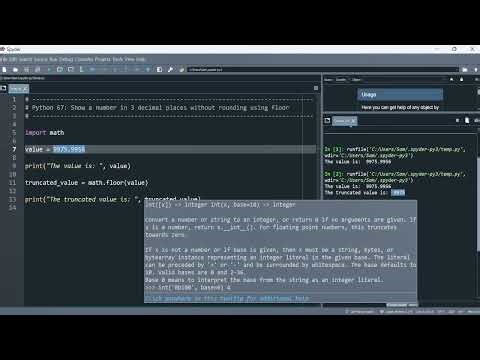 Python 67: Show a number in 3 decimal places without rounding using the floor method