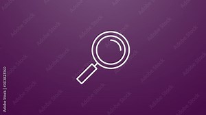 4k animation of Magnifier lens icon. Particles animate symbol in composition and explosion. Two background version: full color and transparent isolated alpha channel.