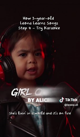 Leona sings verse 1 and 2 of Girl On Fire by Alicia Keys. This is step 4 of Leona's song learning process. Here she attempts to sing along the karaoke version of the song. She's still working on the bridge 😅 Check out the horizontal version on our youtube LeonaET ☺️ #girl #sings #learn #girlonfire #aliciakeys