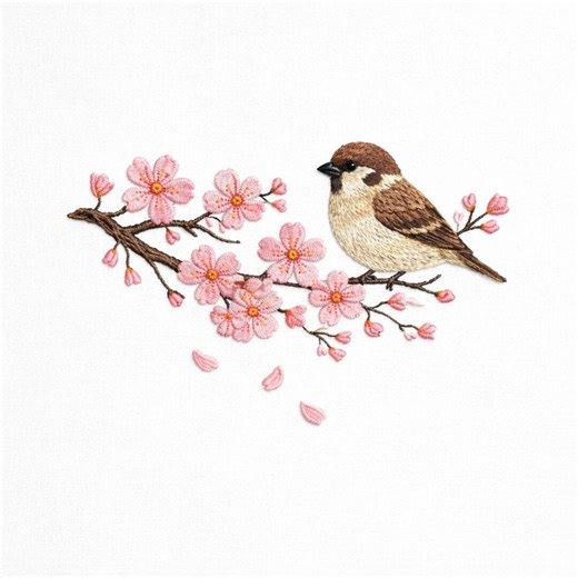 Sparrow Cherry Blossom Branch Embroidery Design Spring Bird Floral Machine Pattern - Etsy