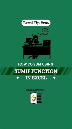 Excelhacks101 | Daily Excel Tips on Instagram: "How to Sum Using the SUMIF Function in Excel Super handy for quick data updates & clean, dynamic dashboards! 📊⚡ Don’t scroll away — save this for later! 🔖😉 #exceltips #data #exceltricks #excel #excelhacks"