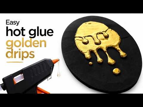 Super easy hot glue golden drip painting step by step for beginners