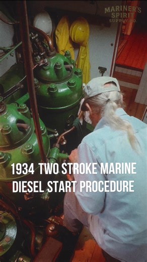 1930s two stroke marine diesel startup! #twostroke #marineduesel #dieselengine #diesel #sailing #sailinglife #woodenboat #tallship https://marinerspirit.com | Sailor Barry