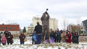 Muskegon's own Boogie Woogie Bugle Boy, Clarence Zylman, a WWII veteran, is now immortalized in sculpture. Thank you to all our veterans! 💙🇺🇸️❤️ | The Muskegon Chronicle