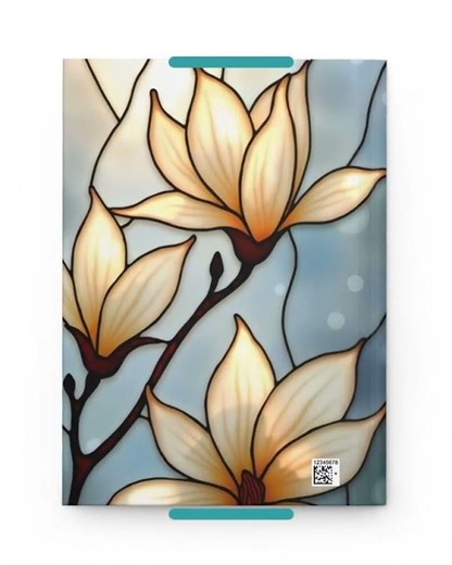 Magnolias Stained Glass Journal, White Flowers Writing Hardback Notebook, Artistic Gift for Flowe...