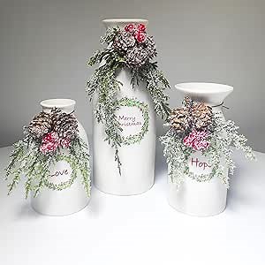 White Artificial Christmas Vase Set of 3 - Home Decor - Dining Room Table Top Centerpieces