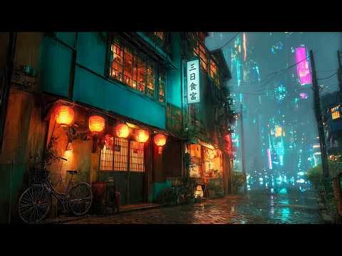 Zen Space Lofi - Neon Bar in Chill Rainy Night with Jazzy Lo-fi Jazz Beats to Relax, Study | 4K