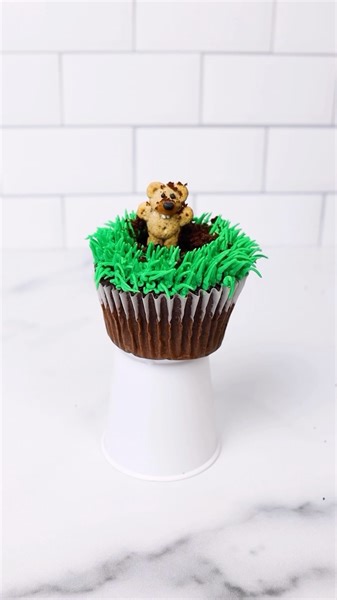 It’s groundhog day tomorrow 🦫🕳️ lol What do we think - early spring or more winter?🤔 • You know I love an interactive cupcake! For the groundhog (Phil), I used a teddy graham with a tiny bit of soft caramel added to his snout so I could then stick 2 tiny white sprinkles in for teeth. Then glued him to a pocky stick using chocolate. A small hole has to be poked through the bottom of the cupcake so the pocky stick can go all the way through. Finally, I used the insides of the cupcake that I had