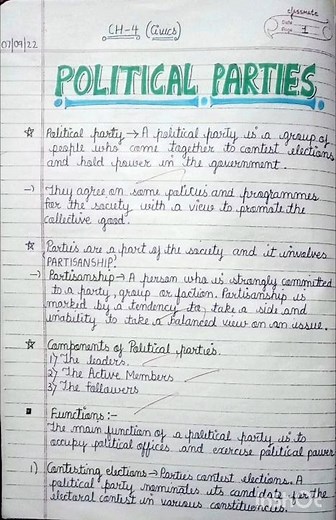 Political Parties Class 10th / Civics Chapter 4 / Handwritten Notes