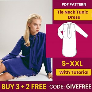 Tie Neck Tunic Dress Sewing Pattern: Beginner-friendly DIY (PDF Download) - Etsy UK