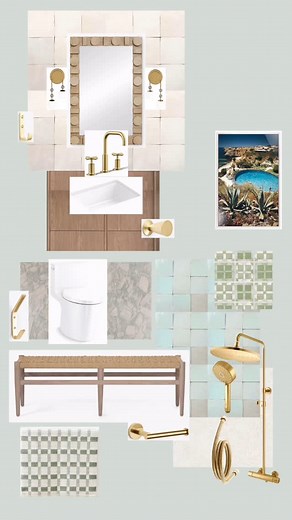 For the Luxe Midcentury Pool Bath, we wanted to capture the essence of poolside living with a fresh, midcentury-inspired palette—serene, clean, and full of personality. The western art in the water closet nods to the artwork that will be woven throughout the home. We’re swooning over the tile install as progress continues—stay tuned for more! #melbeaninteriors #luxemidcentury #sitevisit #customhomes #interiordesignlife #interiordesignersofinsta #tulsainteriordesign #oklahomainteriordesign | Mel 