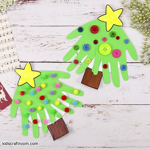 198K views · 1.6K reactions | Make super fun and adorably cute HANDPRINT CHRISTMAS TREE CARDS. An easy Christmas craft to share with friends and family! (Printable Template Included.) Get yours here: https://kidscraftroom.com/handprint-christmas-tree-cards/ | Kids Craft Room | Facebook
