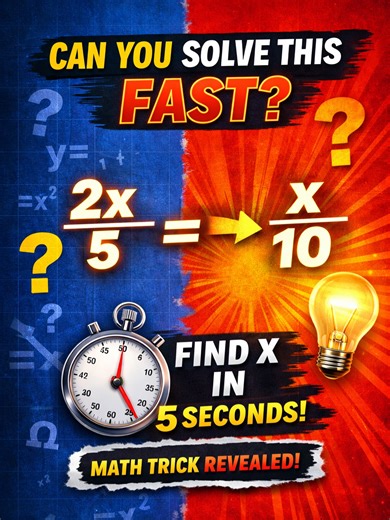 Think this equation is easy? 🤔 Most people solve it the long way… but there’s a faster trick. Solve: 2x / 5 = x / 10 Can you find x in under 5 seconds? ⏱️ Comment your answer before watching the solution 👇 Follow for more quick math tricks that make equations easy. #math #mathtok #mathtricks #mathteacher #learnmath #algebra #equations #mentalmath #mathchallenge #mathhelp #stem #education #fyp #foryou #foryoupage #lebanon #learnontiktok