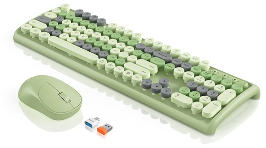 MEETION Creamy Wireless Keyboard and Mouse Combo, Cute Round Keycaps, 2.4G Plug & Play, Full-Size Quiet Set for Girls