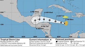 Hurricane Watch for Entire Coast of Belize As early as one o’clock this afternoon, exactly two hours after a live joint press conference from the National Emergency Management Organization and the National Meteorological Service, a hurricane watch was declared by the Government of Belize for the entire coast of the country. Tropical Storm Lisa continues on a westerly path, moving at approximately fourteen miles per hour, with all projections for landfall somewhere between the Belize and Stann Cr