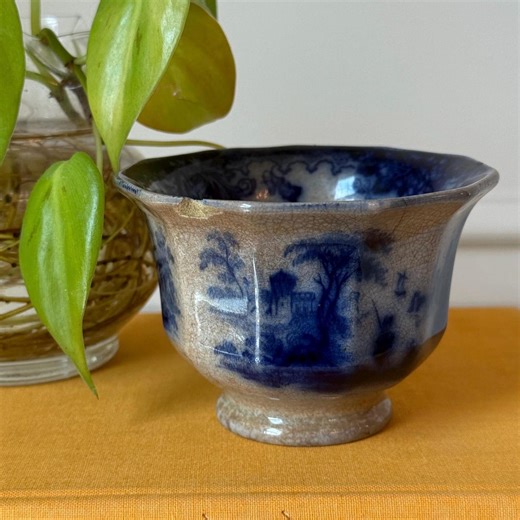 Antique Flow Blue Ironstone Pedestal Bowl, Mid-19th Century Waste Bowl, Blue and White Transferware - Etsy