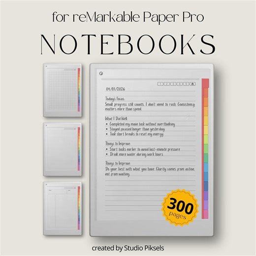 Color Tab Notebook Bundle for Remarkable Paper Pro: Interactive 4 in 1 Bundle Lined, Grid, Blank and Cornell Notes With Color Tab Index - Etsy