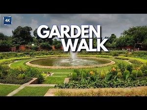 4K Garden Walk with Fountains & Nature Sounds | Peaceful Relaxing Ambience