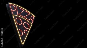 Looping Neon Pizza Sign Shaped Like A Slice, With Alpha Channel