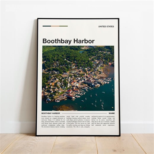 Boothbay Harbor Maine Travel Poster - Rocky Coastline and Botanical Garden - Etsy