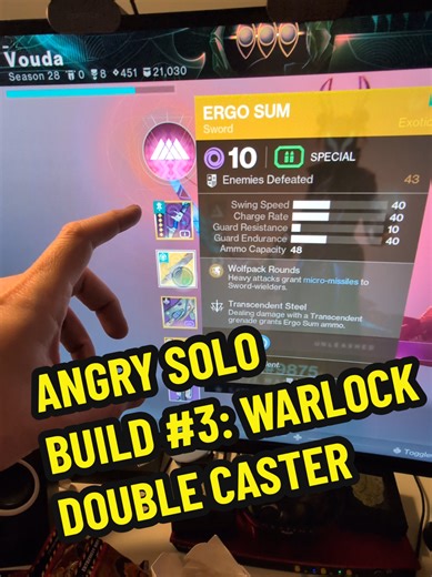 Replying to @skyeseraph ANGRY SOLO BUILD #3 : WARLOCK DOUBLE CASTER FRAME. don't be a coward with John Chunk, put on this build and and use those brains warlock! #destiny2 #destiny2tiktok #bungiecreator #renegades