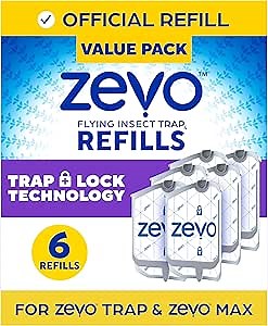 Zevo Flying Insect Trap Official Refill Cartridges - Fits Zevo Trap and MAX Indoor Fly Trap, Trap+Lock Technology Fly Trap Refill for Gnats, House Flies & Fruit Flies (6 Official Refill Cartridges)