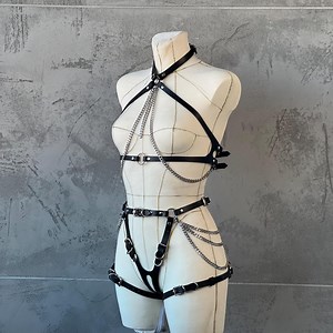 Leather Body Harness Full Body Bondage With Chain Sexy BDSM Lingerie Kink Wear Steampunk Butt Harness Burning Outfit Adult Gift for Wife - Etsy