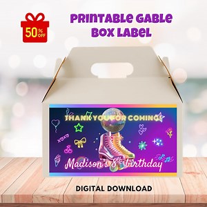 Roller Skate Gable Box Label Template, Neon Roller Skate Gift Bag Label, Roller Skating Birthday Party Favor Box Label - Etsy Canada