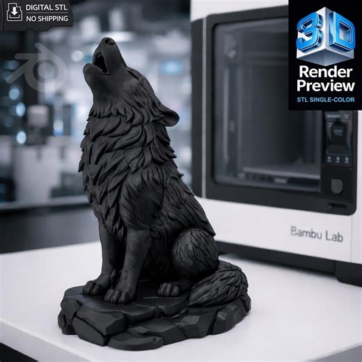 Howling Wolf Statue STL for 3D Printing | Single Color Wolf Figurine | Fantasy Animal Sculpture | Digital STL File - Etsy