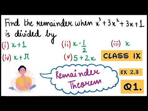 Find Remainder When x3+3x2+3x+1 is divided by x+1 | Class 9 Ex2.3 Q1| Polynomial | Remainder Theorem
